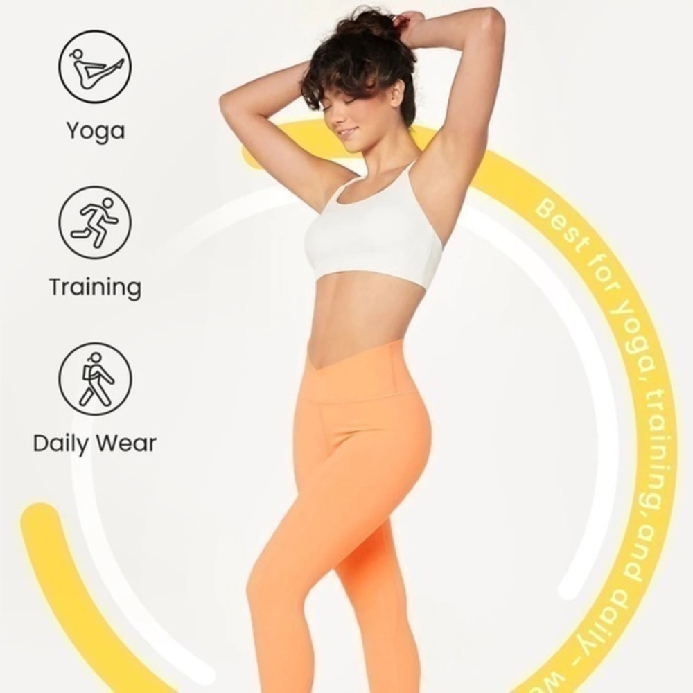 GlowMode Popsicle Orange 3/4 Length Cross Over Highrise Comfy Leggings